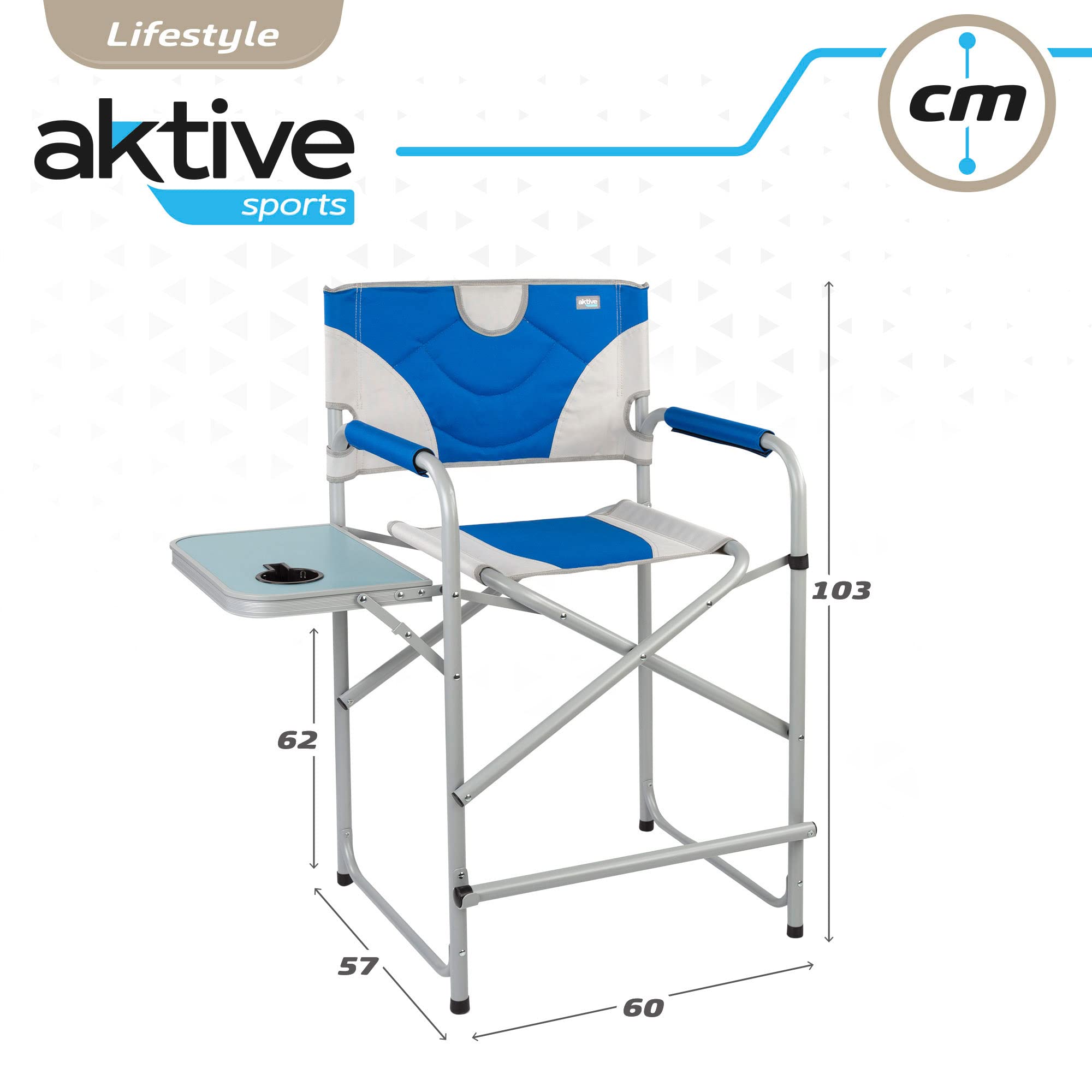 Aktive 52889 - Sedia da regista pieghevole XL | Sedia pieghevole per campeggio, giardino, terrazza | Peso massimo 110 kg | Seggiolone 62 cm