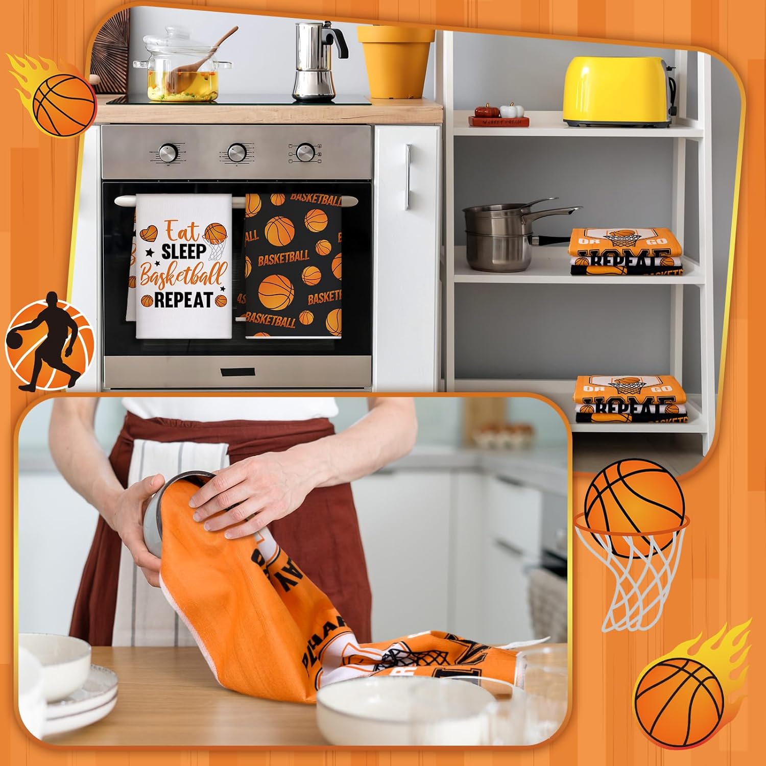 Bencailor 6 Pcs Basketball Hand Towels Basketball Absorbent Bath Hand Towels for Bathroom Home Hotel Gym Yoga Gifts for Sports Lovers - Image 4