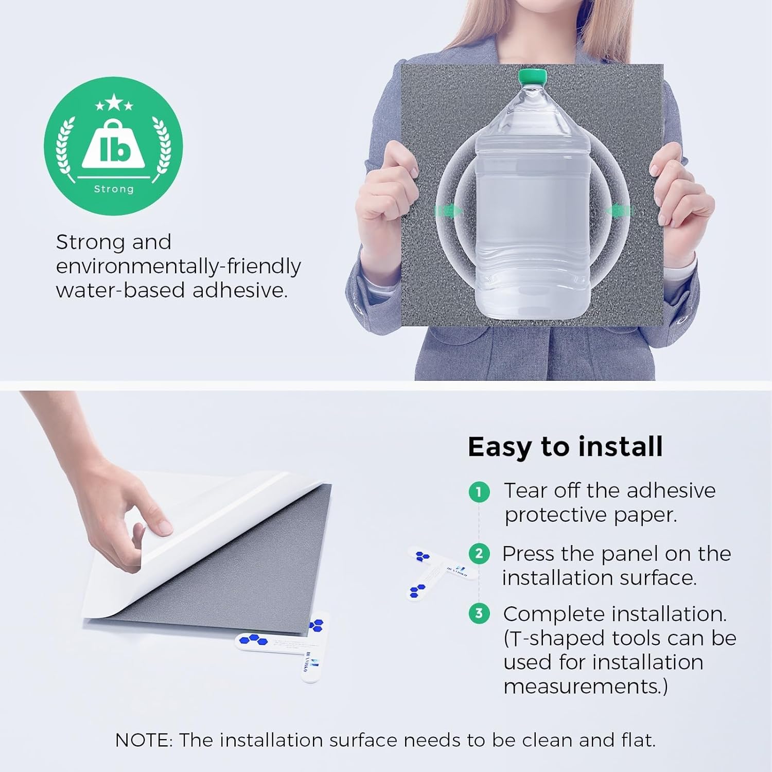 Self-Adhesive Acoustic Panels [390 lbs/yd³ Ultra-High Density], 2nd Generation Sound Absorbing Panel, Professional Level Sound Panel, Polyester Soundproof Foam [Square, Moon Grey]