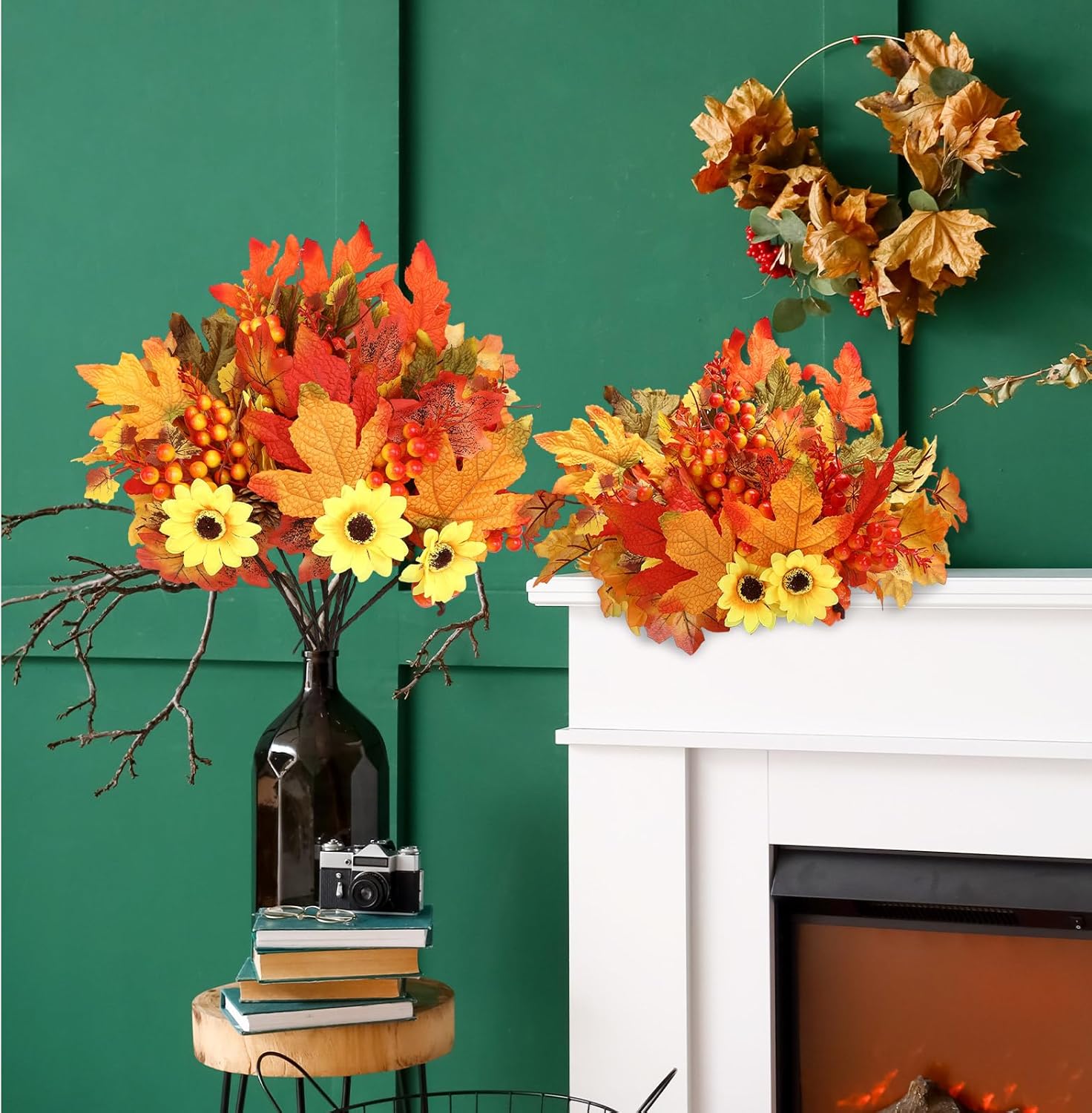 Ceenna 16 Bundles Fall Thanksgiving Artificial Flowers for Outdoors Decorations Floral Picks Stem Fake Mums Eucalyptus Maple Leaves Berry for Garden Autumn Arrangement(11 Inch,Maple Leaf) - Image 4
