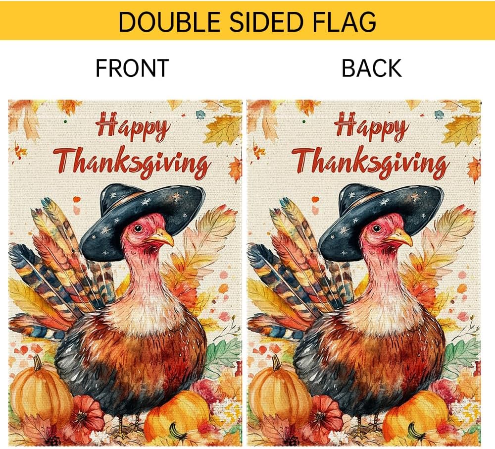 Happy Thanksgiving Garden Flag Fall Turkey Garden Flags 12x18 Inch Double Sided Small Burlap Autumn Yard Thanksgiving Outside Decoration House Outdoor Decor - Image 6