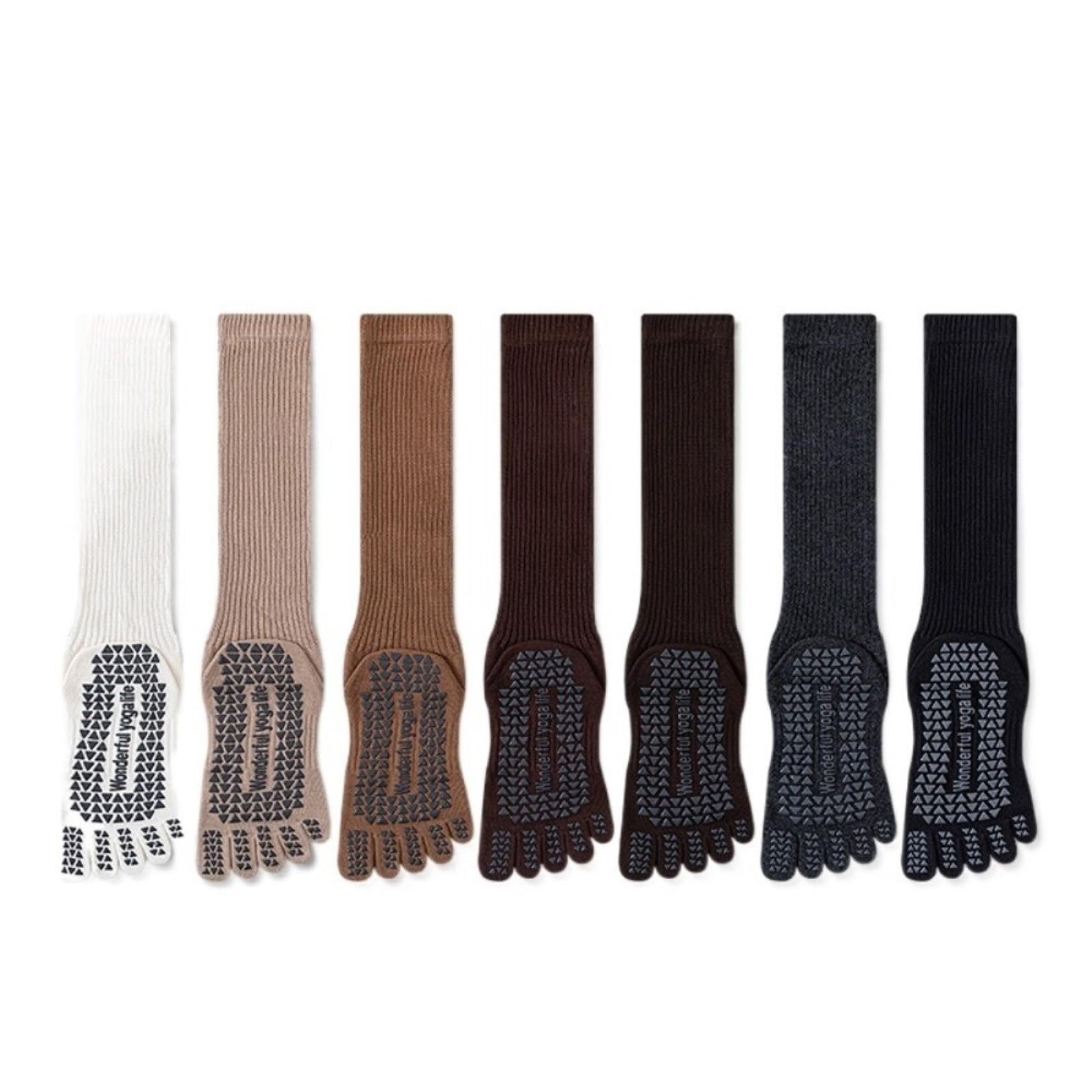 Calcetines Pilates Mujer Antideslizantes 2 Pares De Agarre Yoga Cinco Dedos La Rodilla para Mujeres, Pilates, Algodón Transpirables Barre Y Entrenamiento-Mix(7 Pairs)