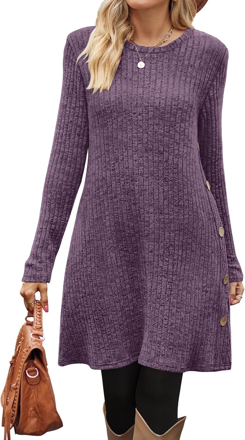  Fall Dresses for Women 2026 Crew Neck Long Sleeve Dress with Pockets thumbnail