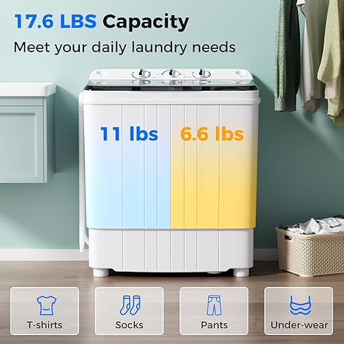 Miniatura 2 de Giantex Lavadora portátil, 17.6 libras Compacta Lavadora Spinner Combo con bomba de drenaje, doble bañera de 11 libras de lavado y giro de 6.6