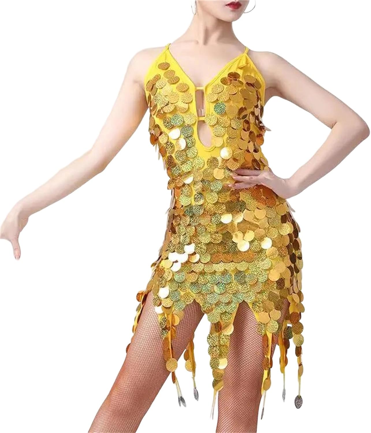 Women Sequins Latin Dress Autumn Tassel Detail Comfortable Outfit Practice Training