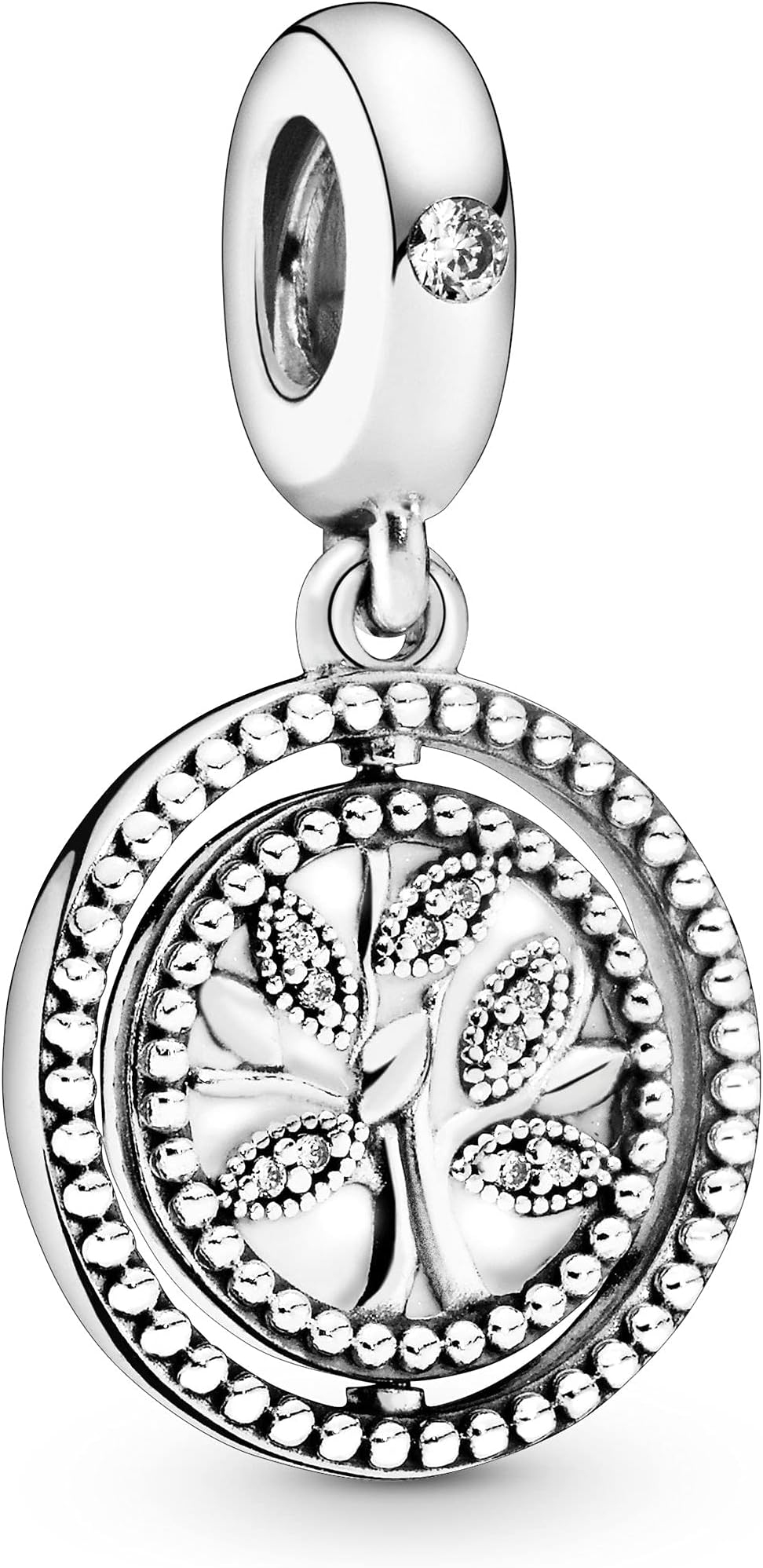 Spinning Family Tree Dangle Charm - Compatible Moments Bracelets - Jewelry for Women - Gift for Women in Your Life - Made with Sterling Silver, Cubic Zirconia & Enamel