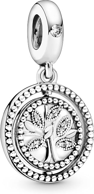 Pandora Moments Women's Sterling Silver Spinning Family Tree Cubic Zirconia Dangle Charm for Bracelet