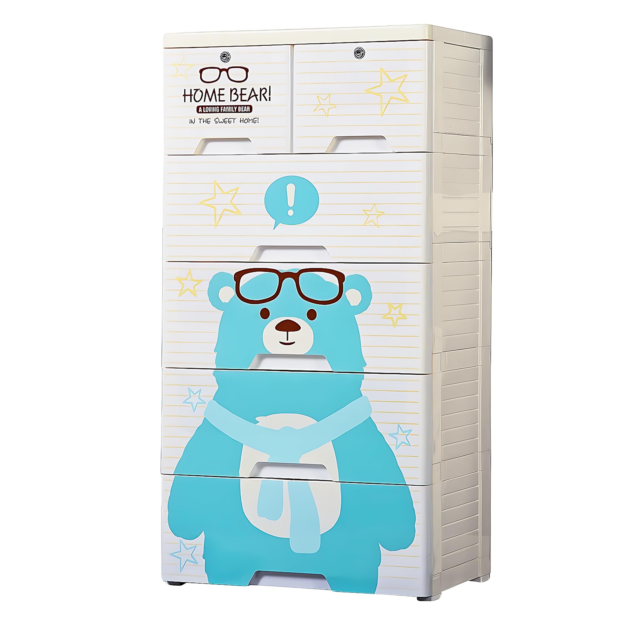TOYPENTER 5 Layers High Density Plastic Storage Cabinate With Wheels I Collapsible Kids Clothing Wardrobe | Portable Waterproof Multipurpose Storage/Adjustable 6 Drawers Almirah for Babies (Home Bear)