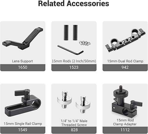 Miniatura 7 de SMALLRIG Micro varilla estándar de 0.591in de largo con rosca macho hembra de 14" para montaje de abrazadera - 915