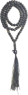 OMA 8mm 108 Black Onyx Simulated Stone Buddhist Tibetan Prayer Mala Rosary Necklace Stretch Wrap Bracelet