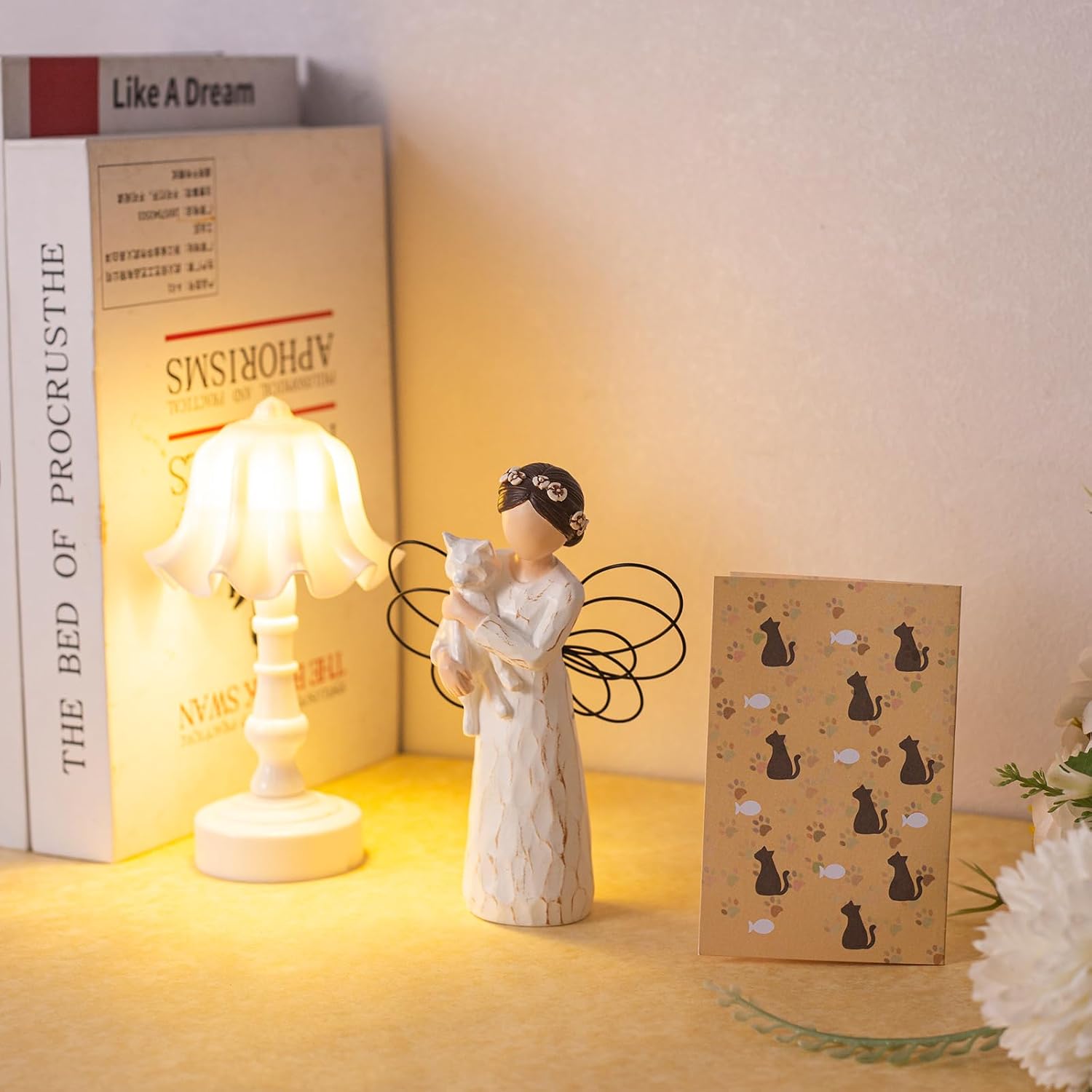 Angel Cat Memorial Gifts for Loss of Cat (White Cat) | Pet Sympathy Keepsake for Cat Lovers, Pet Remembrance Gifts, Angel Figurine Statue in Memory of Their Beloved Cat