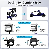 Vista 5 de Hoverfly Scooter de Movilidad T4 para Personas Mayores, Alcance Máximo de 12.4 Millas y 3.7 mph, Asiento de 3 Posiciones y Rueda Trasera