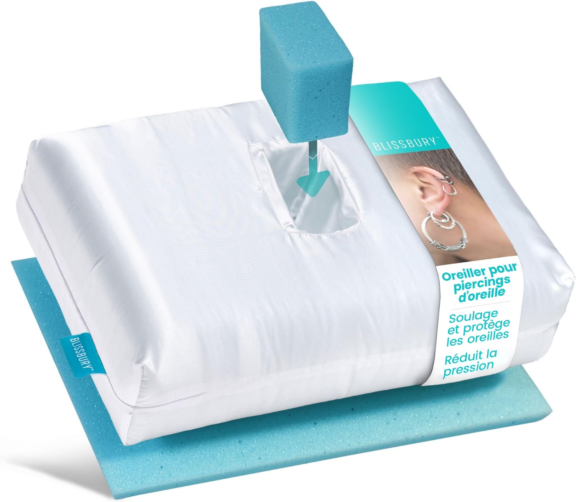 BLISSBURY Satin Mini Piercing Pillow, Ear Pillow, Travel Memory Foam