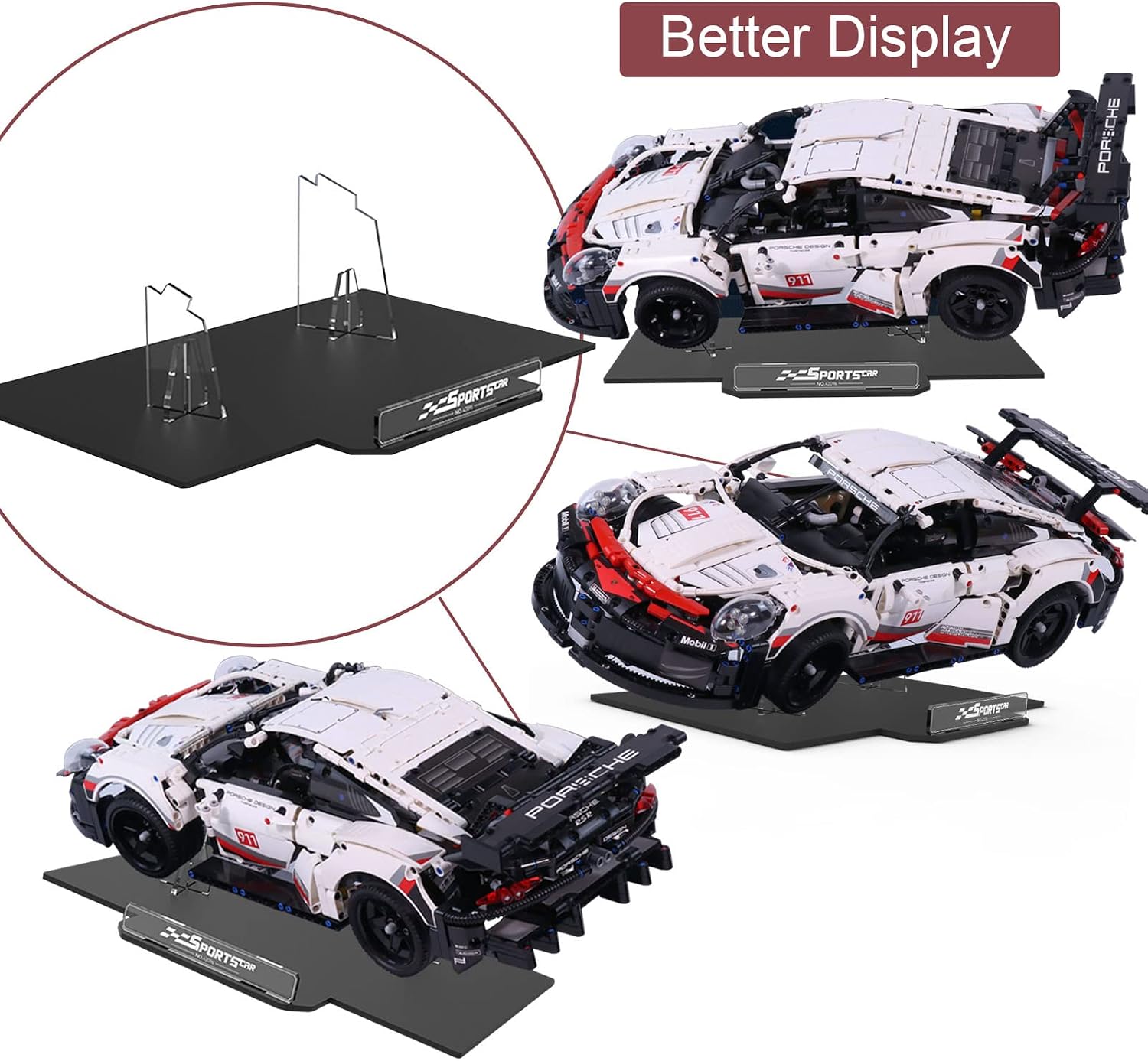 Vaodest Acrylic Display Stand for Lego Technic Porsche 911RSR 42096 Set, 5 MM Transparent Clear Display Holder,Compatible with Lego Porsche 911RSR 42096(Display Stand Only, Not Lego Building Set)