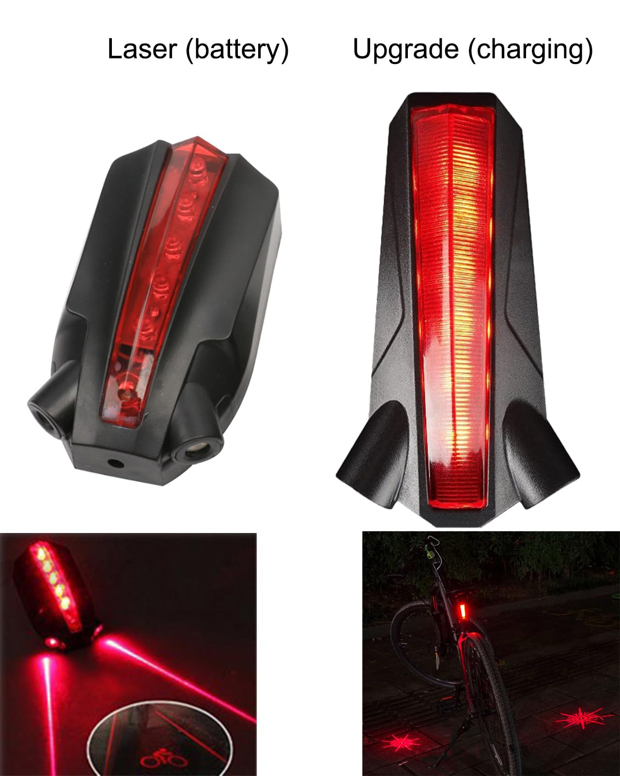 AOTULIGHT Bike taillight Super Bright 2 Laser + 5 LED Bike taillight Projection Parallel taillight Mountain Bike Riding Safety Warning Light Mountain Bike Riding Waterproof taillight