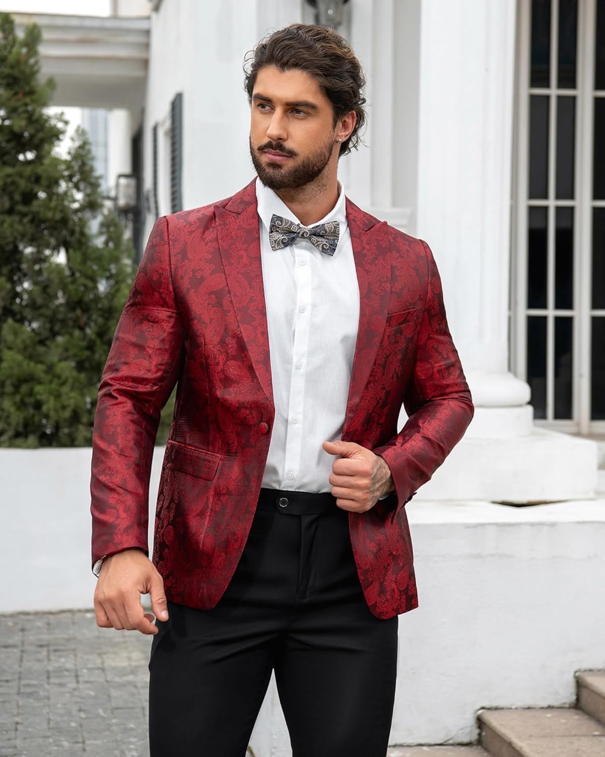 Cloudstyle Mens Slim Fit Paisley Suit Single Breasted Party Suit Jacket 1 Button Sport Coat - Image 4
