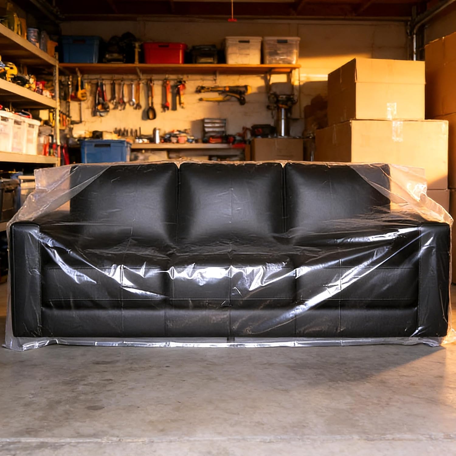 Yotelab Plastic Couch Cover for Moving,Sofa Bag Cover Protector,Furniture Cover for Storage,92Wx42Dx62/41H Inches (No Seal)