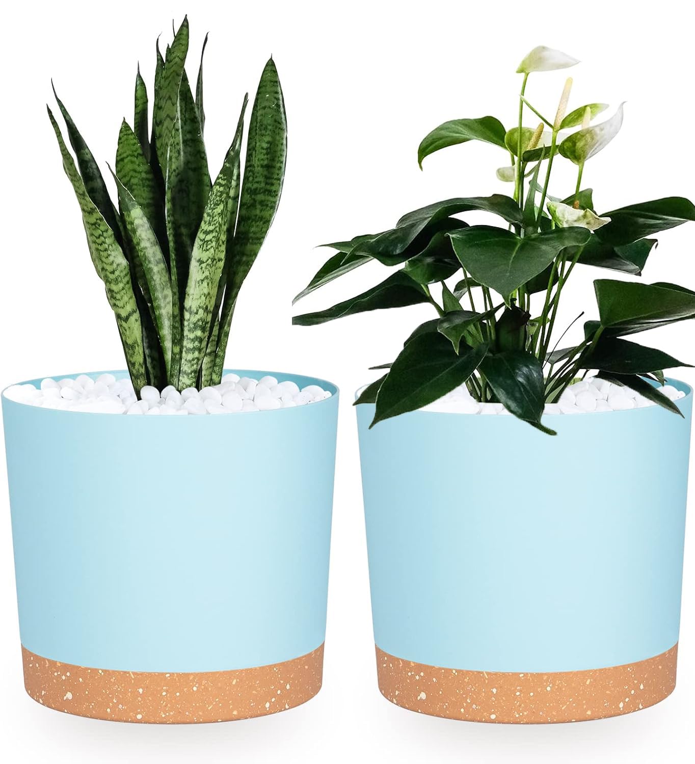 QCQHDU 16.5cm Plant Pot, 2 Pack Planters for Indoor Plants with Drainage Holes & Saucer, Outdoor Flower Pots Home Garden Modern Decor (LightBlue, 16.5cm) — image 1