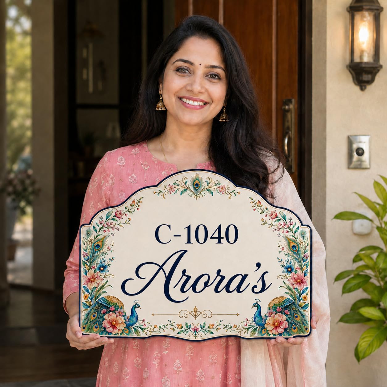 Zesta Customized Name Plate for Home Entrance Outdoor | Acrylic Door Name Plate for House | Modern Personalised Name Board for Home Entrance | Waterproof House Name Plate Wall Décor (Peacock) — Amazon image 6