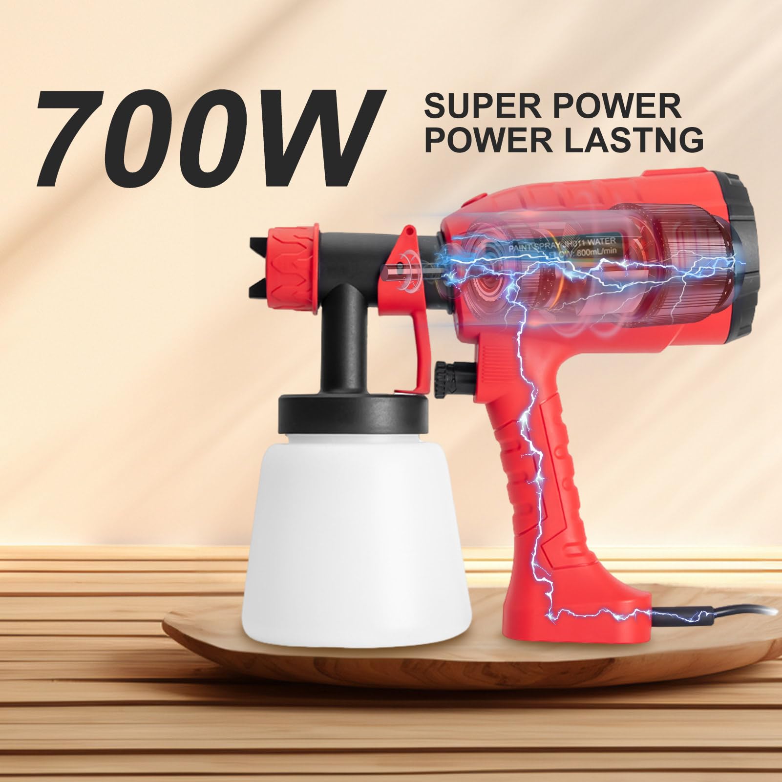 Pistola de pintura eléctrica de 700 W HVLP profesional – 5 boquillas + 3 modos de pulverización, depósito de 800 ml, interior, exterior, casa, armarios, vallas, techos, accesorios incluidos