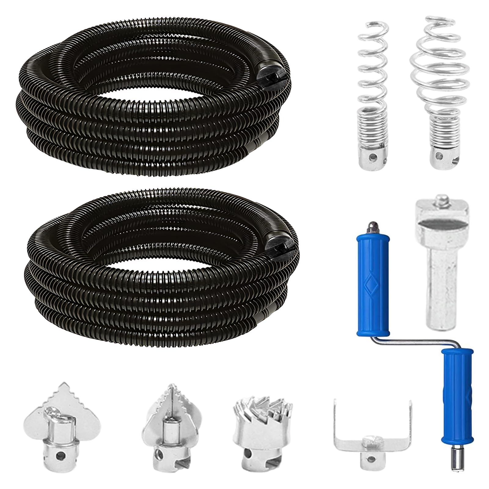 2Pcs Abflussreiniger Spirale Ø 12mm x 10m, WC Rohrreinigungsspirale mit Elektrischen/Manuellen Adaptern, 6 Abflussreiniger Schneidkopf, Multifunktionale Rohrreinigungswelle für Küche