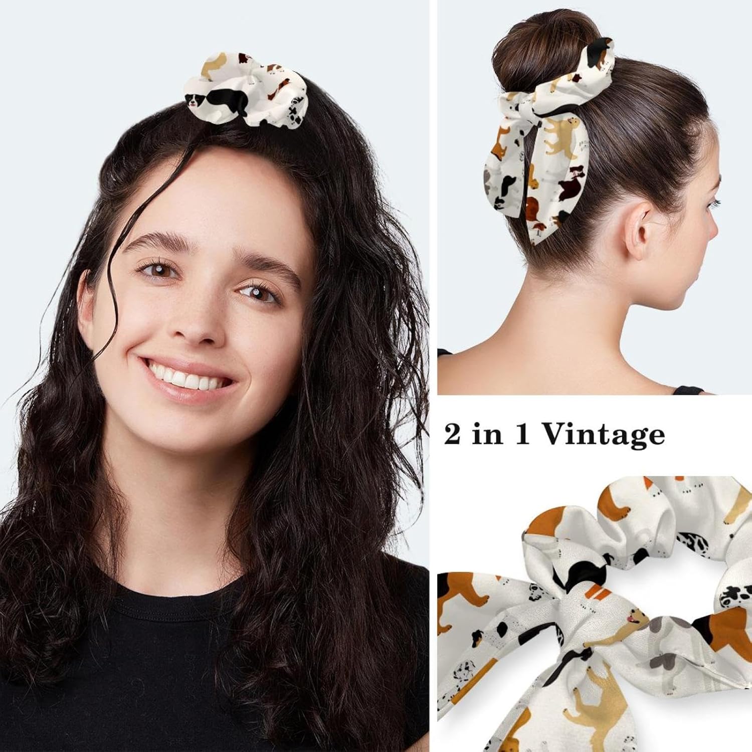 Animals Dogs Scrub Caps Adjustable Working Cap Surgical Caps Nurse Hat with Bow Hair Scrunchy - Image 5