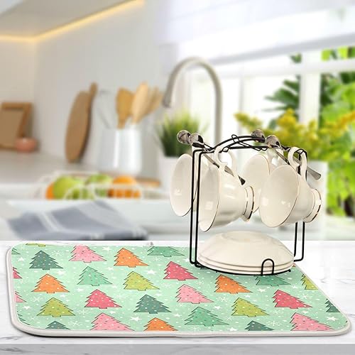 Miniatura 5 de Colorful Pine Tree Drying Dish Mat Washnable Absorbent Dish Draining Mat For Kitchen Counter Dish Rack Matt Tapete Para Cocina 16'' x 18''