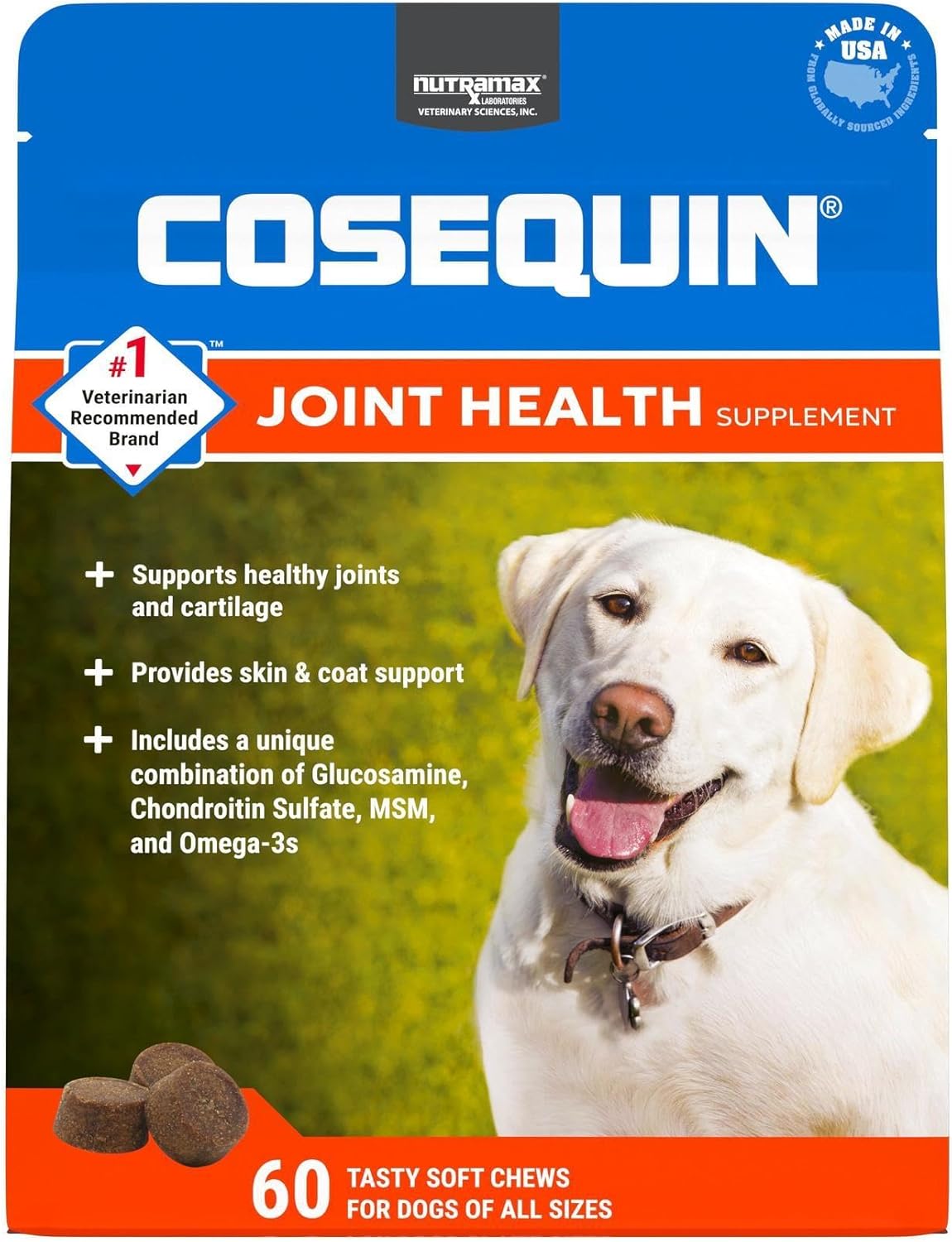 Nutramax Cosequin Joint Health Supplement for Dogs – With Glucosamine, Chondroitin, MSM, and Omega-3’s, 60 Soft Chews