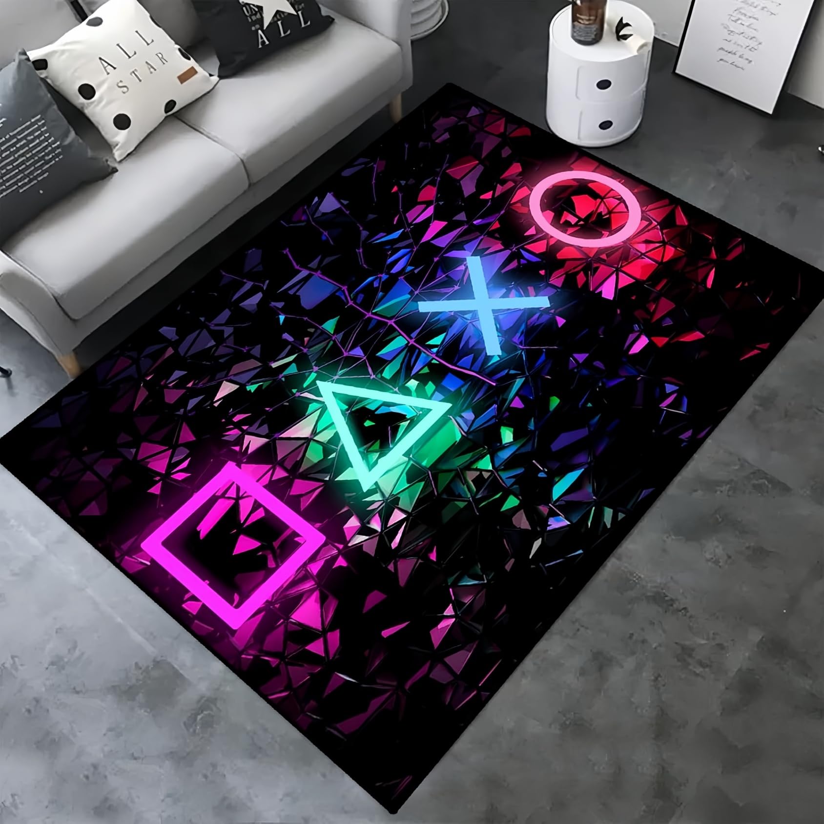 Alfombras de Habitacion Juvenil Niños Chica Alfombra Gamer 3D Neón Estrella Pequeñas Alfombras Salon Alfombras Infantil Videojuego Gaming Alfombra para Niños Alfombrilla Flannel, 50x80 cm, Color 4