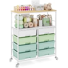 APEXCHASER Rolling Storage Cart with 8 Large Drawers, Wooden Tabletop