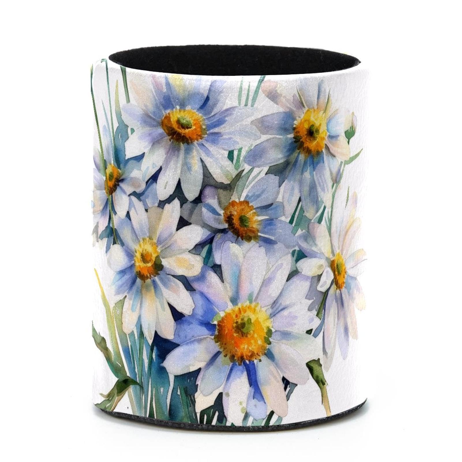 VAPOKF Round Pencil Holders for Desk, Chamomile Flowers Pen Holders Pen Pot Makeup Brushes Storage Desktop Stationery Supplies Organiser for Home Office
