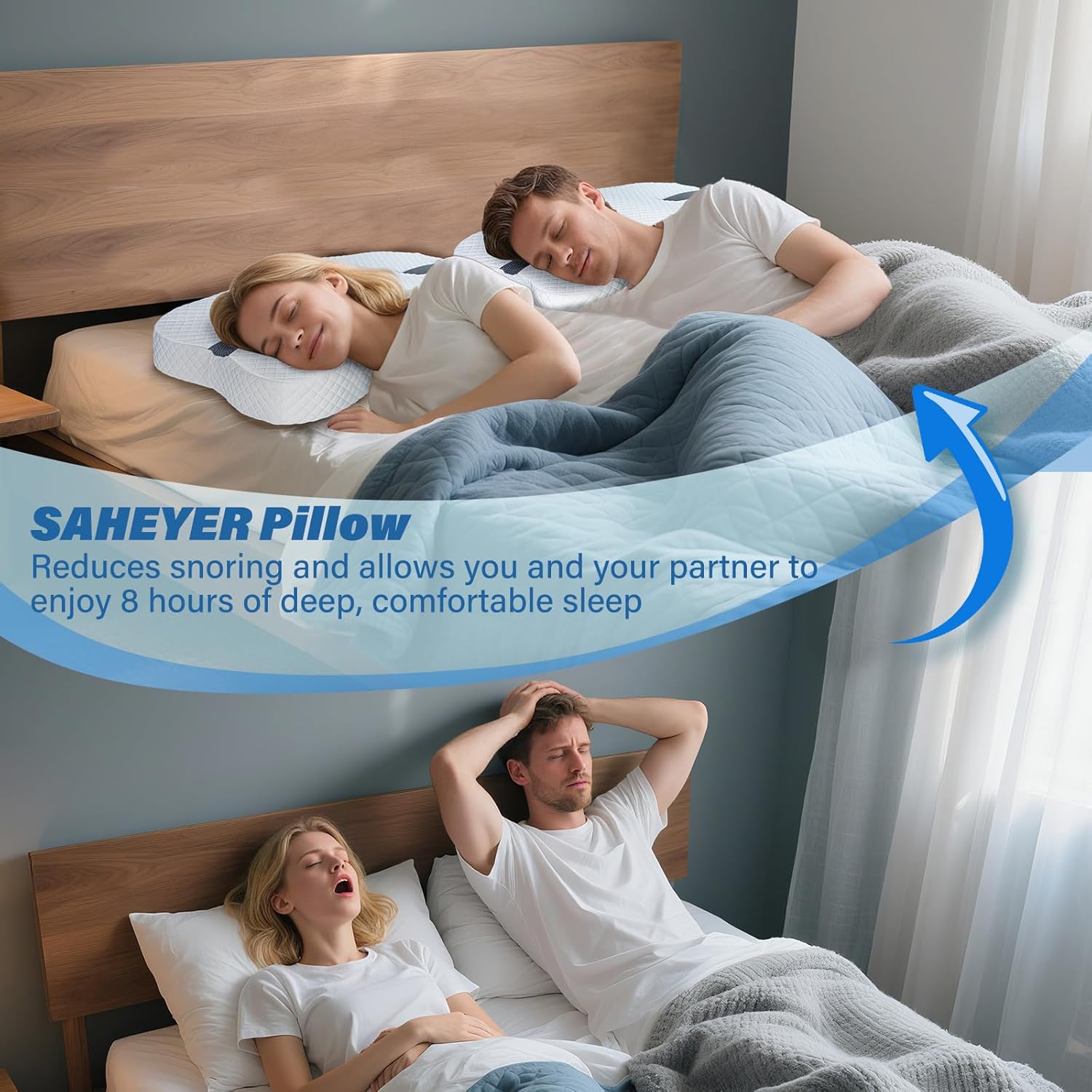 SAHEYER Anti-Snoring Pillow for Side Sleepers, Stop Snore Aid with Memory Foam, Orthopedic Pillow for Sleeper, Snoring Solution and Remedy, Anti-Snore Devices, White