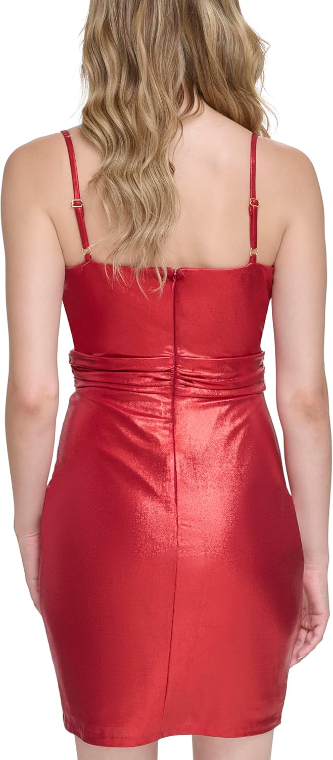 Guess Womens Knit Surplice Metallic Mini Dress - Image 4