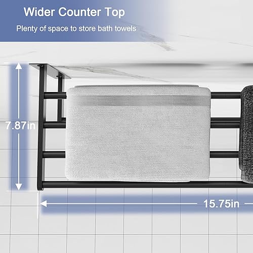 Miniatura 2 de Estante de baño con toallero, toalleros de metal de 16 pulgadas para montaje en pared de baño, toallero a prueba de óxido con estante soporte para
