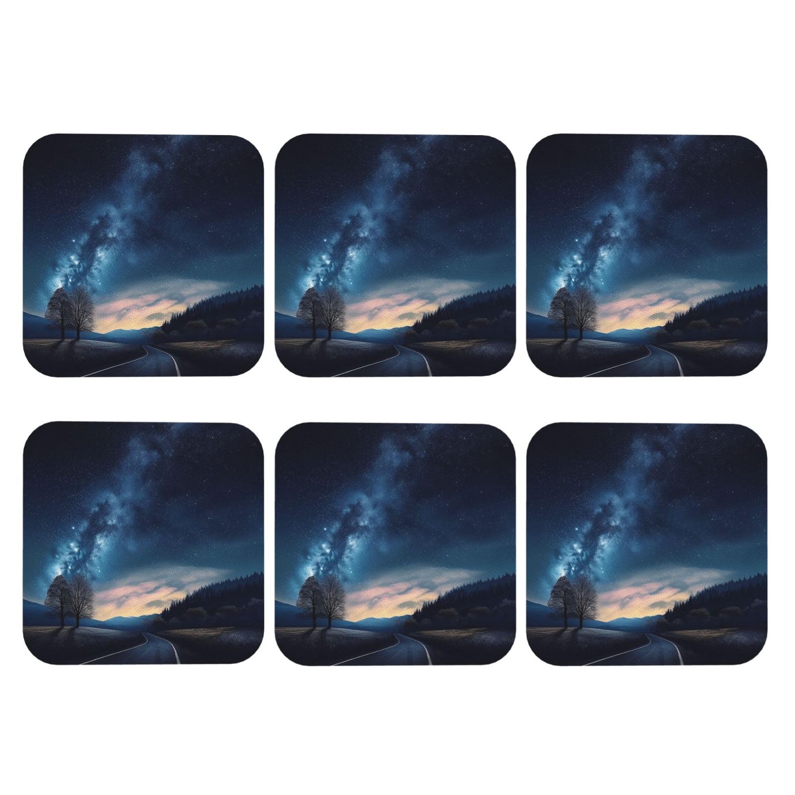 6pcs Leather Coasters for Drinks, Night and Sky Drink Coasters for Tabletop Protection, 4" Cup Coasters for Coffee Table Decor, Non-Slip Drinking Cup Mat for Hot Or Cold Drink
