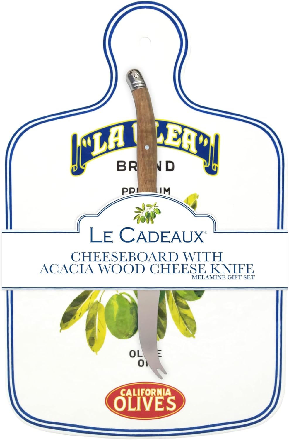 Le Cadeaux Luxury Melamine Cheese Board with Acacia Wood Cheese Knife Gift Set, California