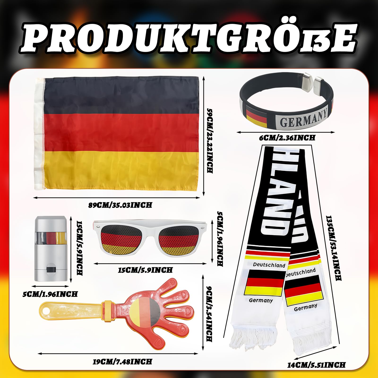 Deutschland Fanartikel Set - Schal & Brille für Fußball DFB Fans, Typisch Deutsche Geschenke für Herren & Damen, Nationale Deko Accessoires für Stadion & Public Viewing Party fussball wm 2026 - 3