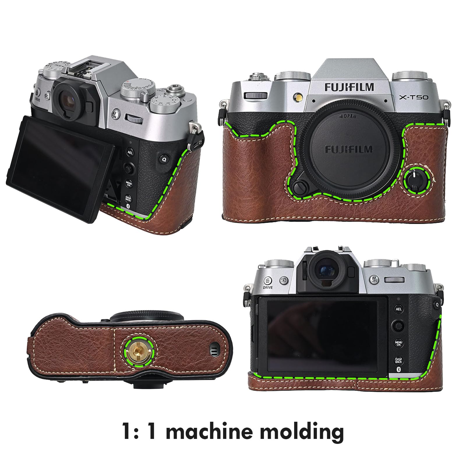 VOVMOEYA Camera Case for FUJIFILM X-T50 Mirrorless Digital Camera,Fuji XT50 Half Case With Soft microfiber Inner,Function Well With 1/4"-20 thread hole Retro PU Leather litchi stria-Coffee - Image 3