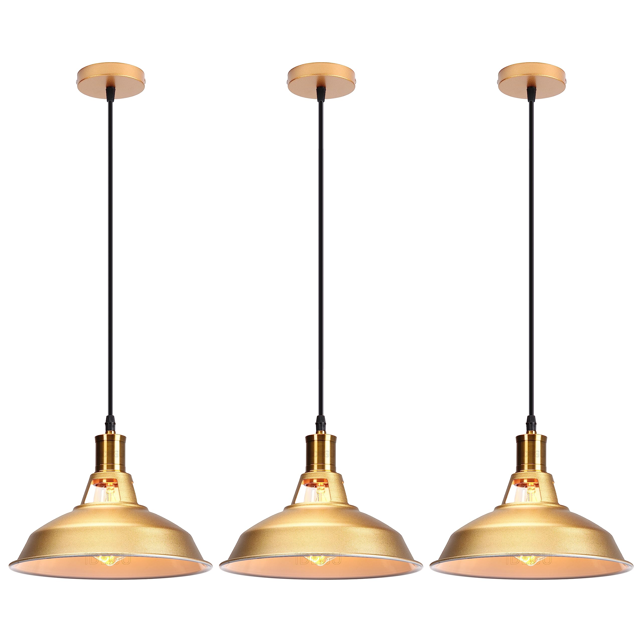 iDEGU 3 Pack Industrial Retro Metal Pendant Light 27 cm Ceiling Light Vintage E27 Ceiling Lighting for Dining Room, Living Room, Bedroom, Restaurant, Cafe, Bar (Gold) — image 1