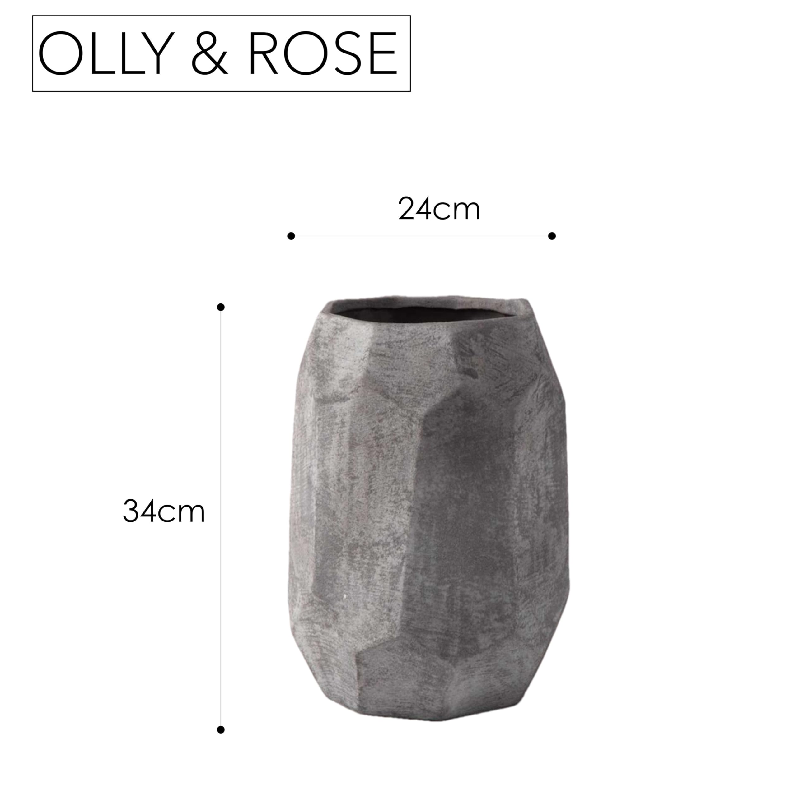 Leon Vase géométrique en céramique – Gris texturé 34 cm de hauteur – Vases modernes