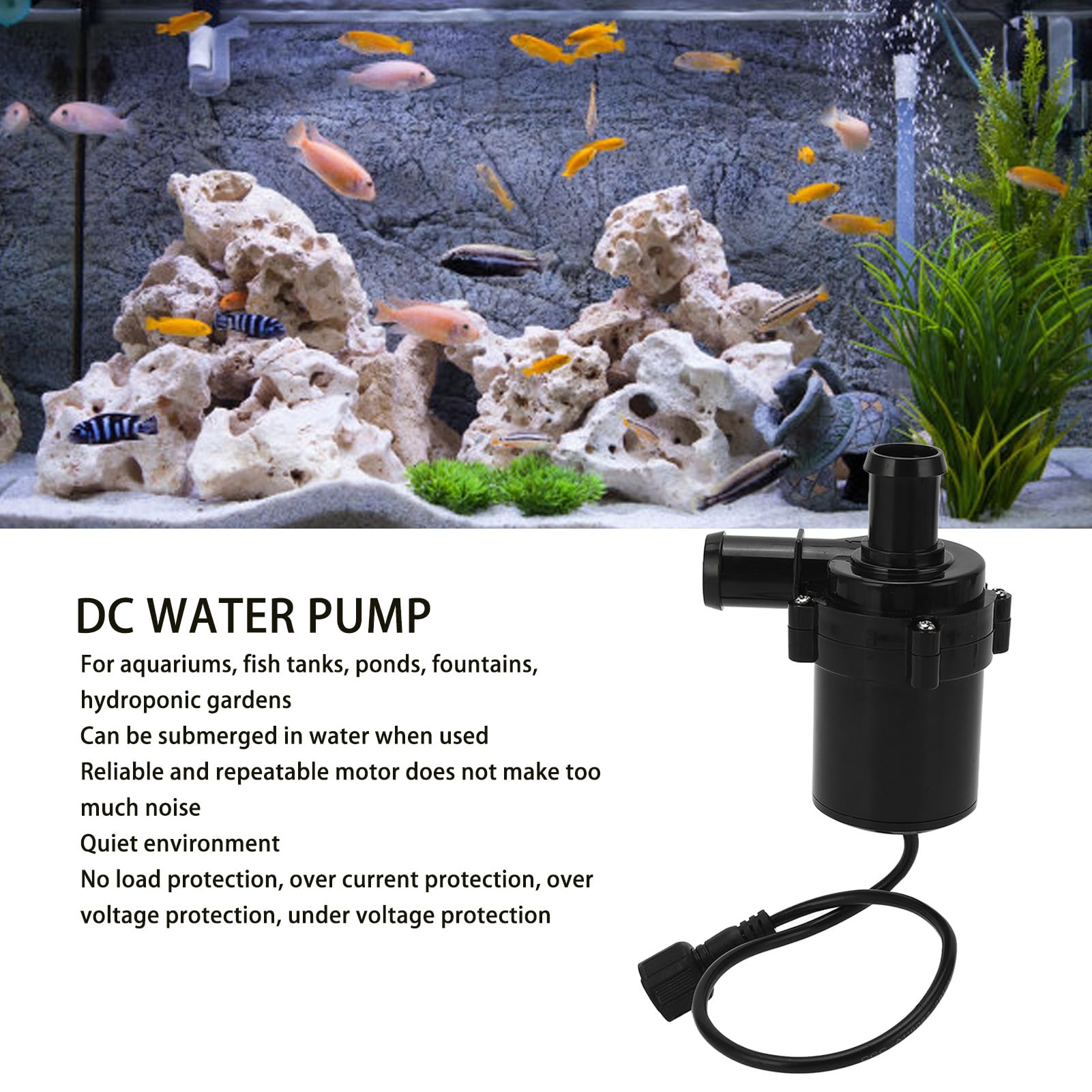 Bomba de agua sumergible sin escobillas de 12 V CC, caudal de 36 l/min, elevación de 10 m, ultra silenciosa para acuarios, estanques e hidroponía