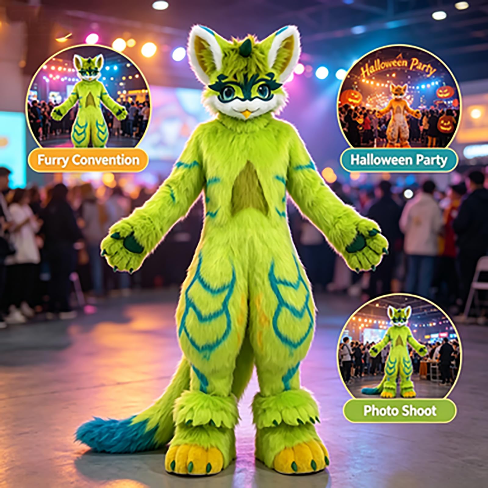 Green Dragon Fursuit Fullsuit, Costume Cosplay peloso