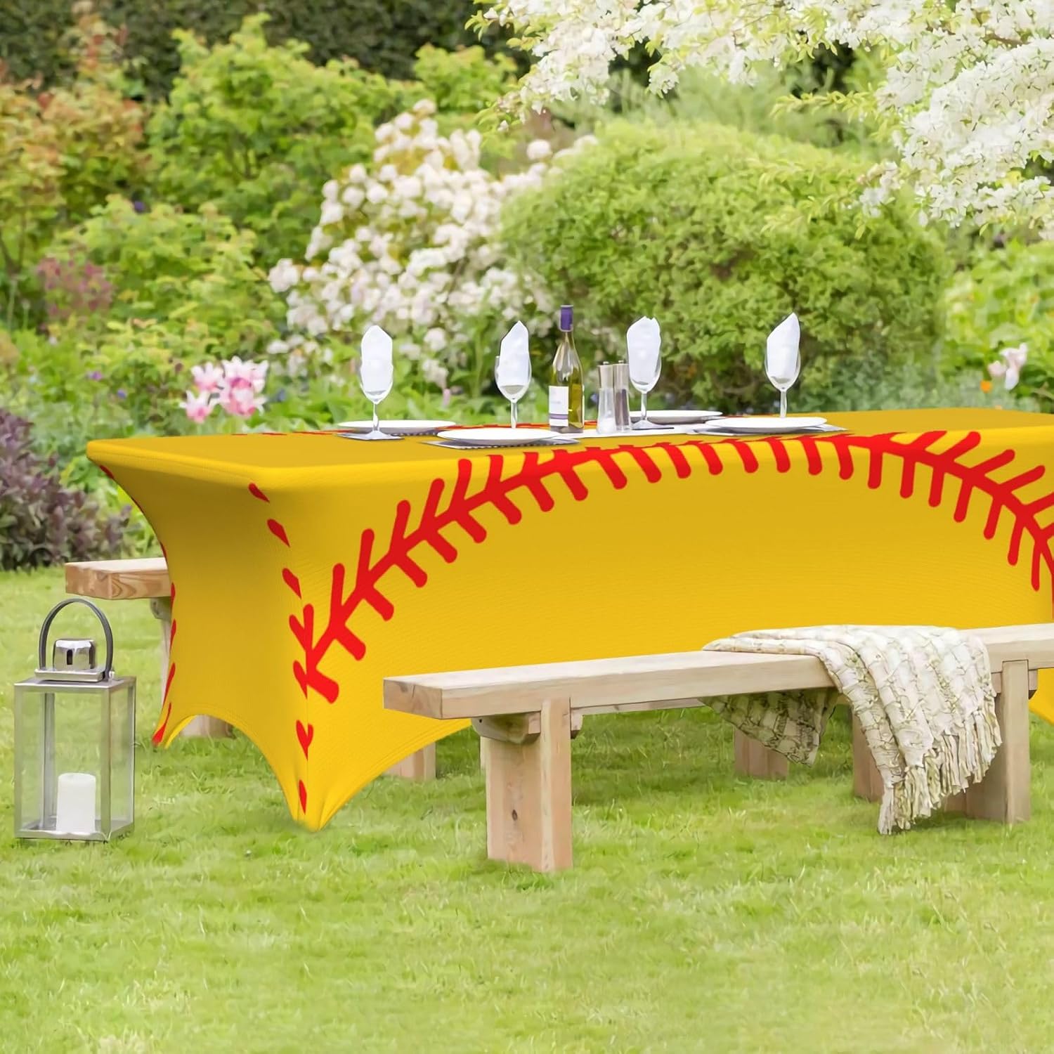 Augenstern Stretch Spandex Table Cover Baseball-Stitches-Softball Washable 6ft Fitted Tablecloths for Rectangle Tables