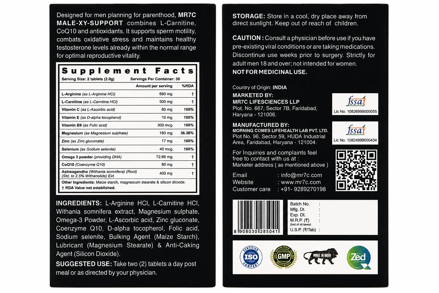 Male-XY-Support Tablets for Men | Men's Reproductive Wellness Supplement with L-Carnitine, L-Arginine, CoQ10, Vitamin E & Vitamin B9 | Supports Sperm Motility, DNA Integrity & Reproductive Health | 60 Tablets — Amazon image 2