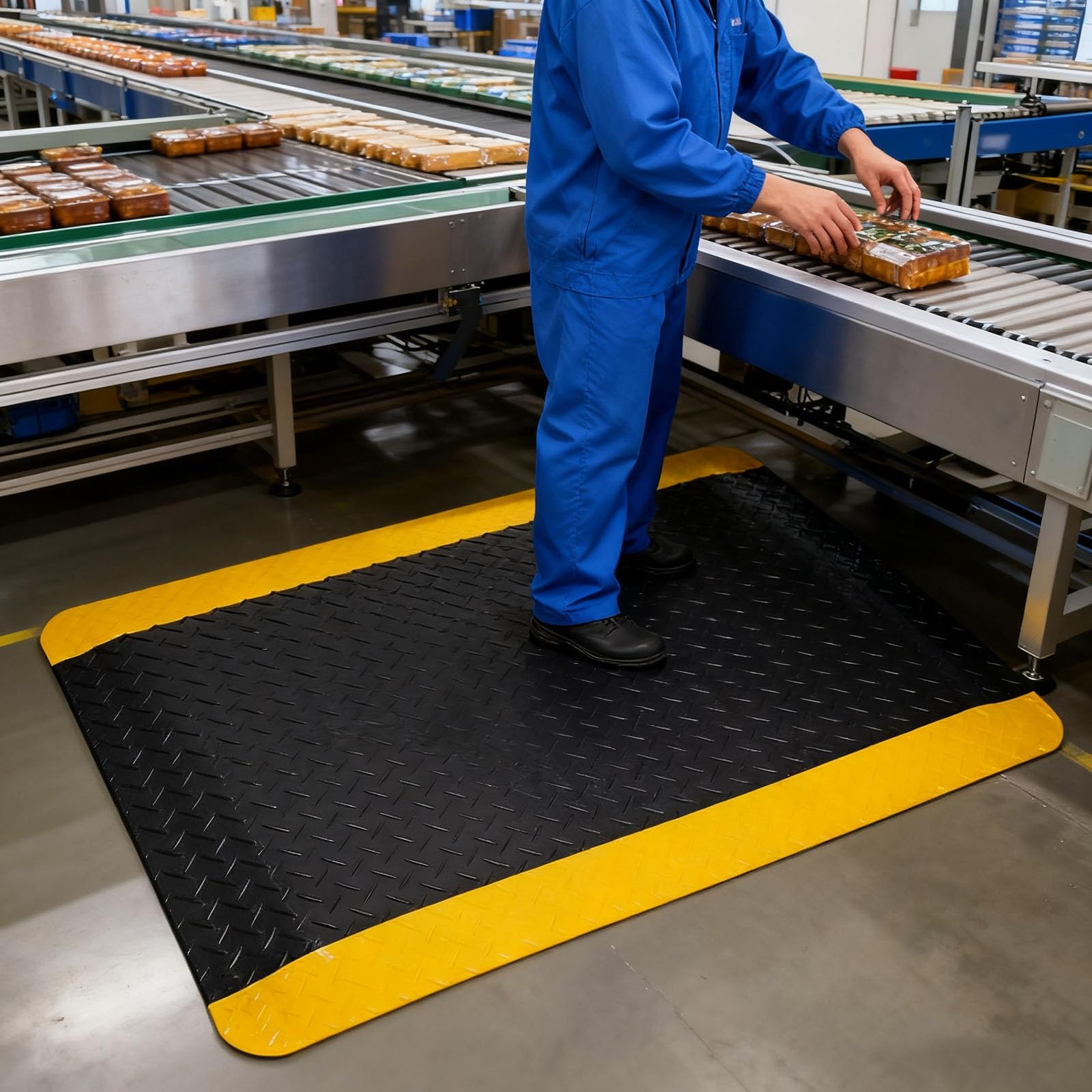 Tappeto Antifatiga Tappetino da scrivania in Piedi Anti-Fatica, tappetini ergonomici Anti-Stress per postazioni di Lavoro, Imbottito, Giallo e Nero Commerciale(180x240cm (71x94))