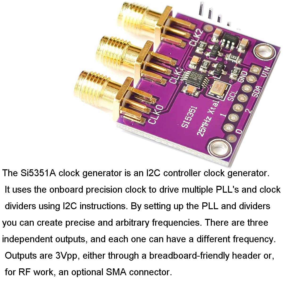 3-5VDC CJMCU-5351 Si5351A clock generator signal generator module I2C 25MHZ controller clock 8KHz to 160MHz with Male and female DuPont cables for per Arduino IDE