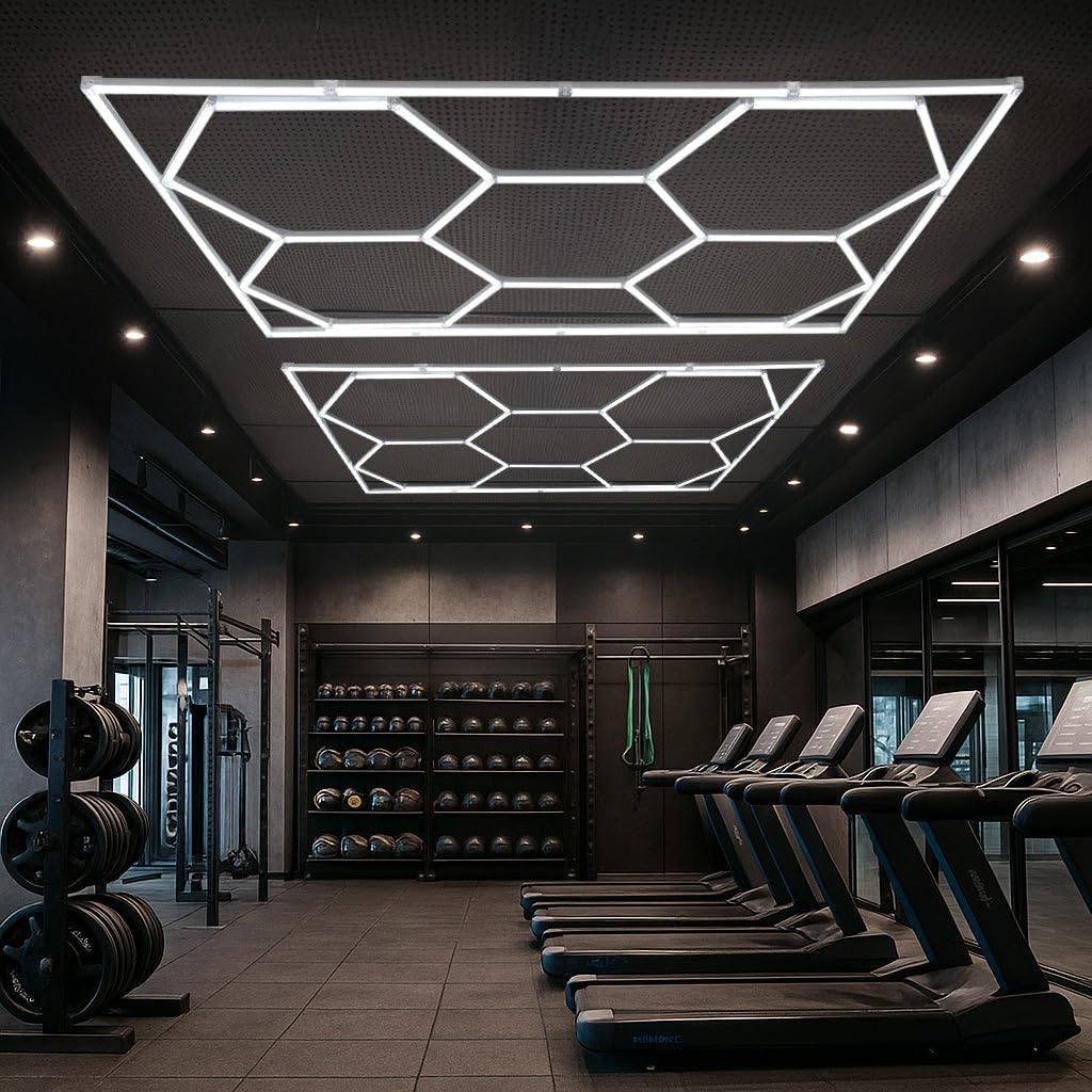 Lot de 10 Plafonnier LED Hexagonale & Bordures 2 x 5 Cadres Modulaires Blanc 120 Lumens 6500K 3 Choix de Montage & Kit Pour Plafond Suspendu Garage Atelier Showroom Salle de Sport