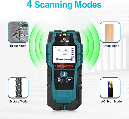 Miniatura 2 de HANMATEK Detector de escáner de pared con sensor inteligente profesional, alarma de audio y pantalla LCD HD, herramienta 5 en 1 mejorada de madera