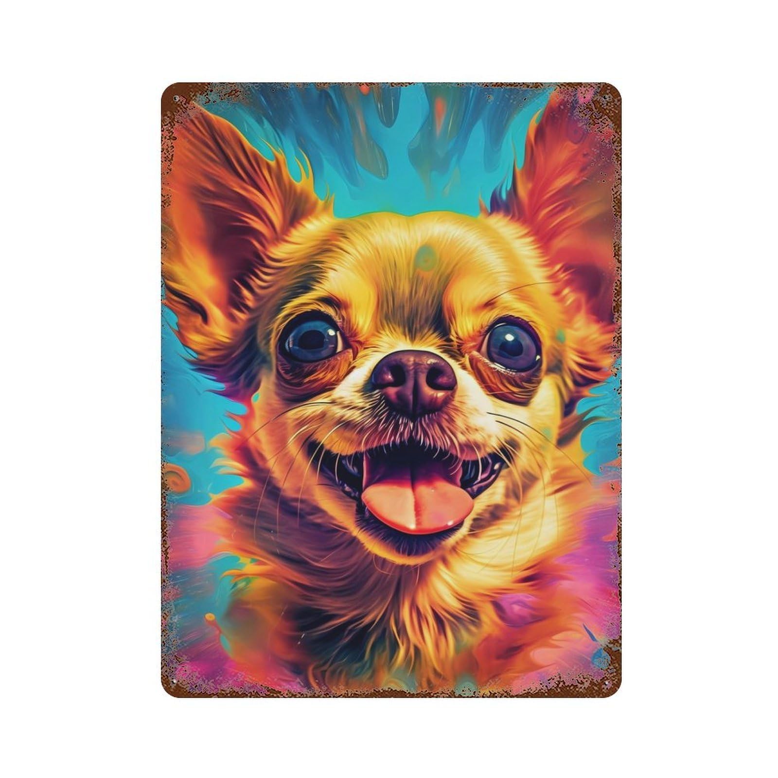 Chihuahua Hippie Vintage Wall Sign 15.7"x11.8", Rust Effect Metal Decor for Cafe, Home Bar And Lounge Decor