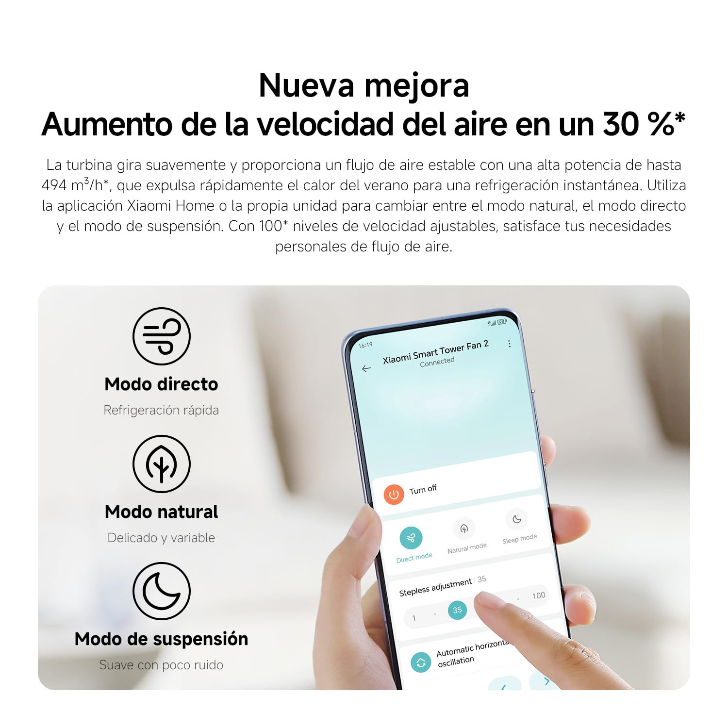 XIAOMI Tower Fan 2, Refrigeración Silenciosa, Control Inteligente | Potente ventilador de torre con modo sueno, control smart de 100 velocidades y bajo consumo para dormitorio, salon u oficina.